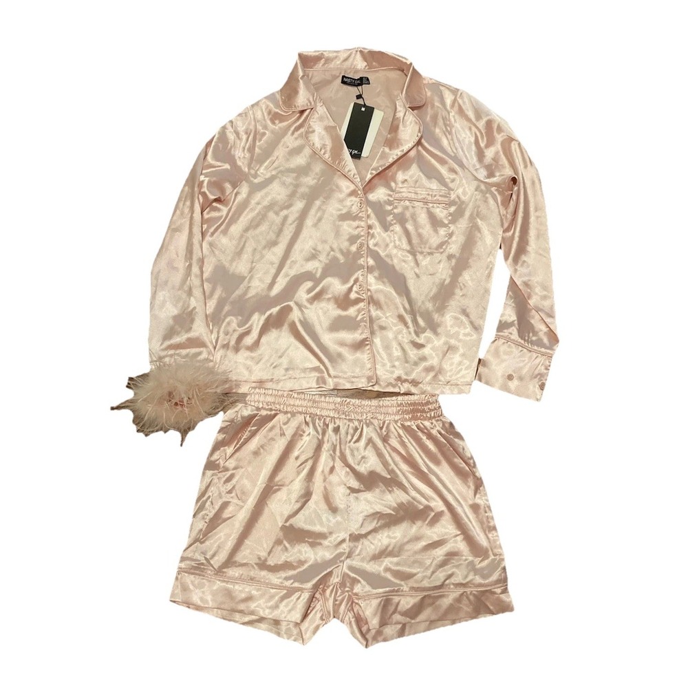 Nasty Gal Satin Pajama Set Shorts Sz 8 US‎ NWT Pink Sexy Maximalist READ